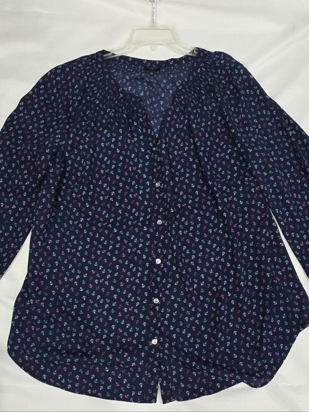 Talbot Women's Navy Button-Front Blouse with Small Anchor Print